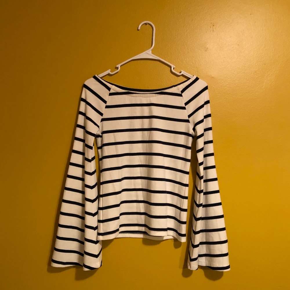 Striped bell-sleeve top